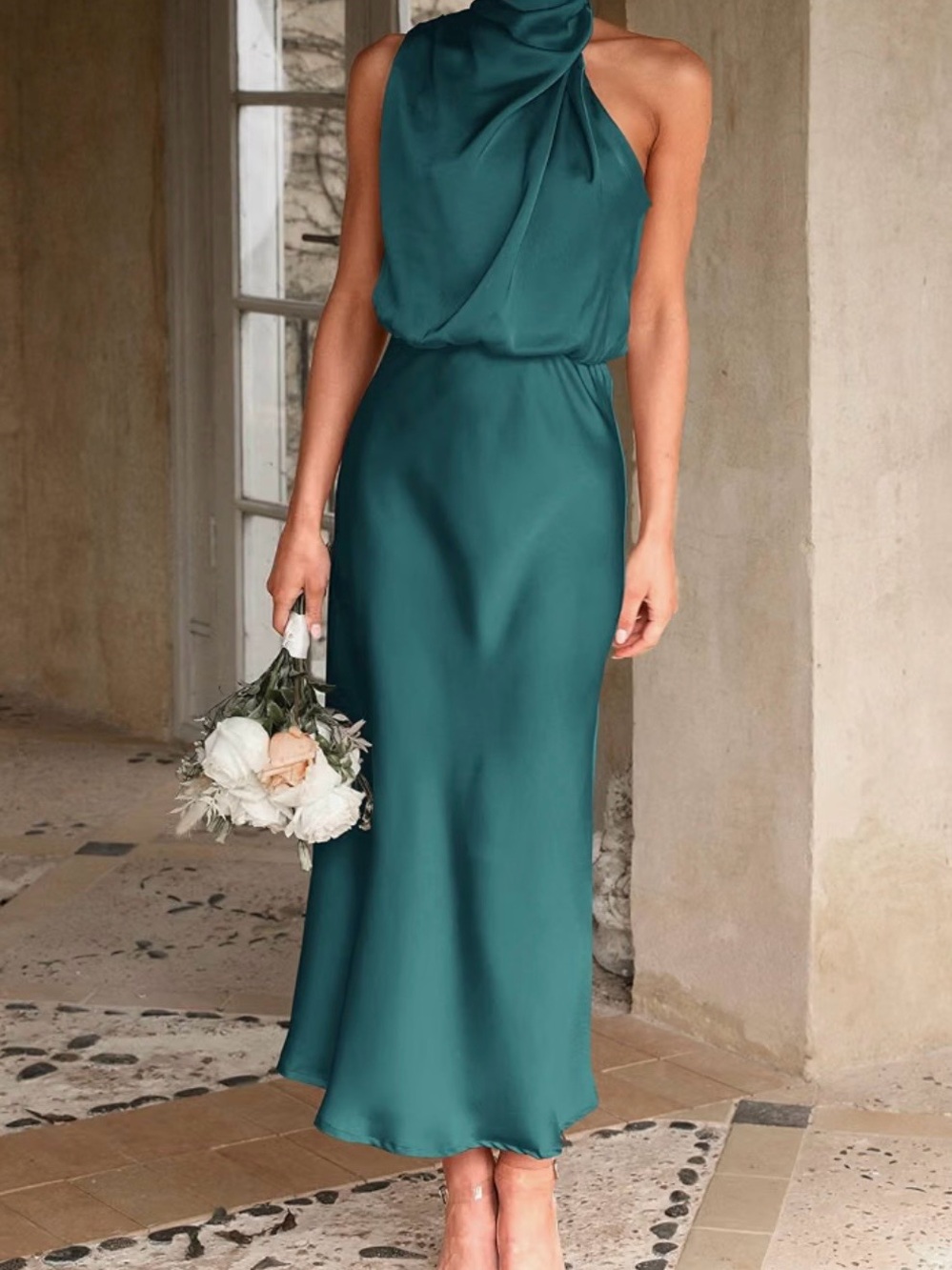 Maxi Cocktail Dress Mock Neck & Flare Asymmetrical Top- New W/Tags - Picture 3 of 6